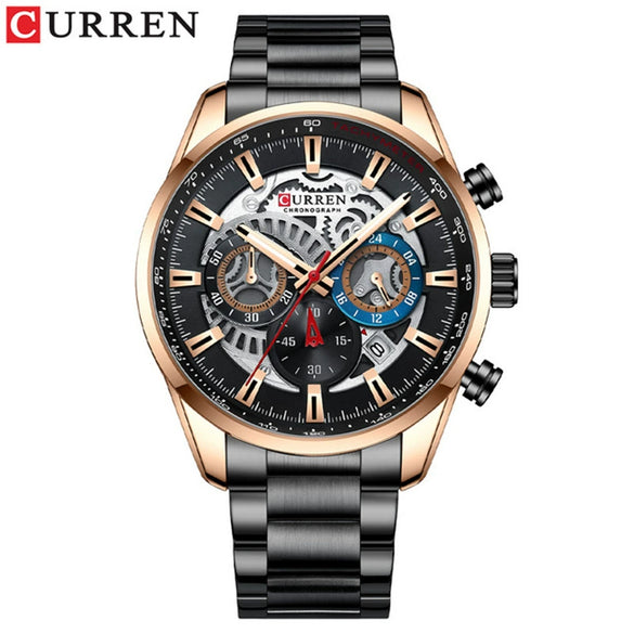 Men's Leisure Steel Band Quartz Multifunctional Luminous Round Dial Watch