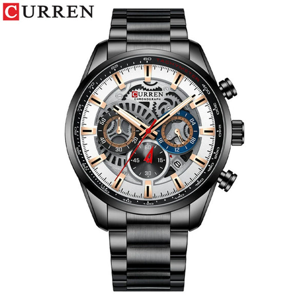 Men's Leisure Steel Band Quartz Multifunctional Luminous Round Dial Watch