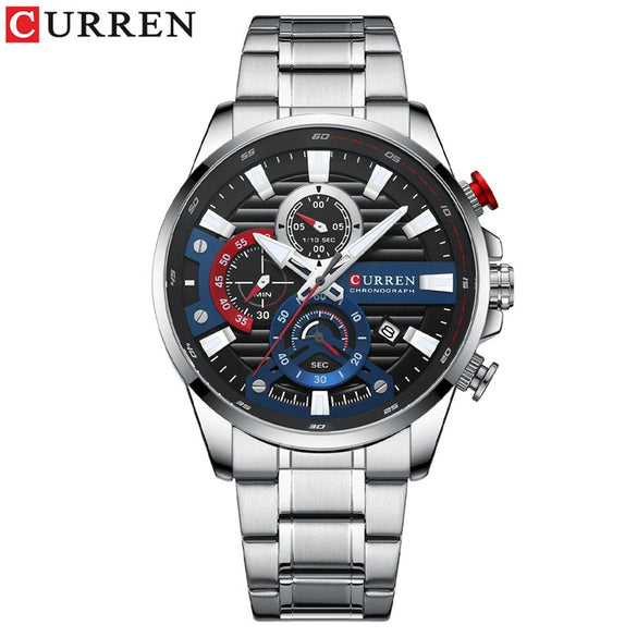 Men's Leisure Steel Band Quartz Multifunctional Round Dial Wristwatch