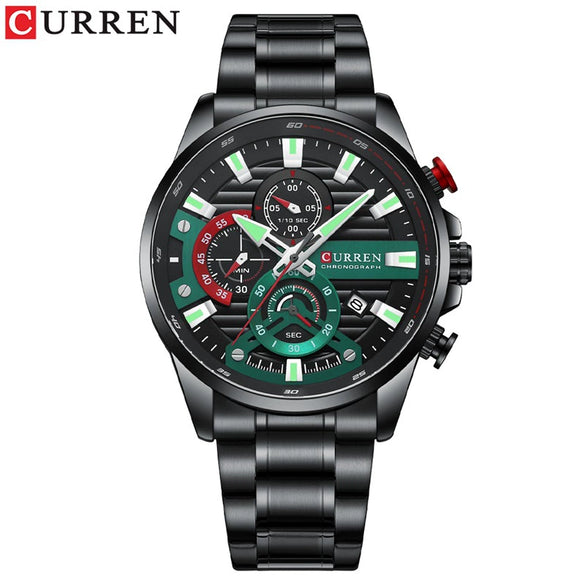 Men's Leisure Steel Band Quartz Multifunctional Round Dial Wristwatch