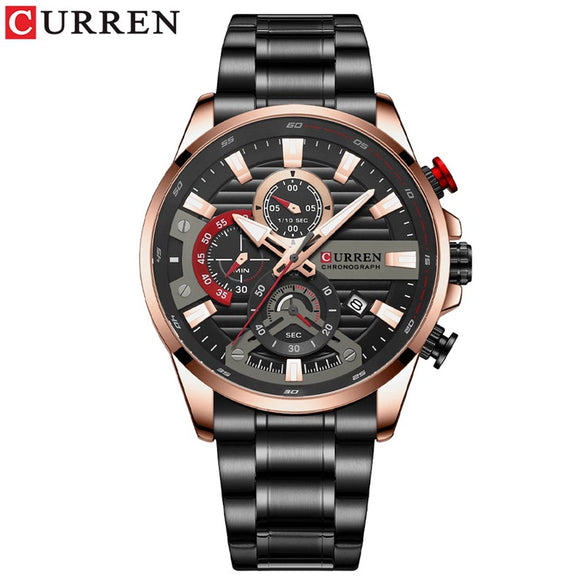 Men's Leisure Steel Band Quartz Multifunctional Round Dial Wristwatch