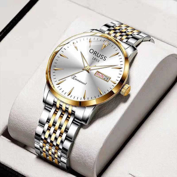 Men's Leisure Style Stainless Steel Ultrathin Round Dial Waterproof Quartz Wristwatch