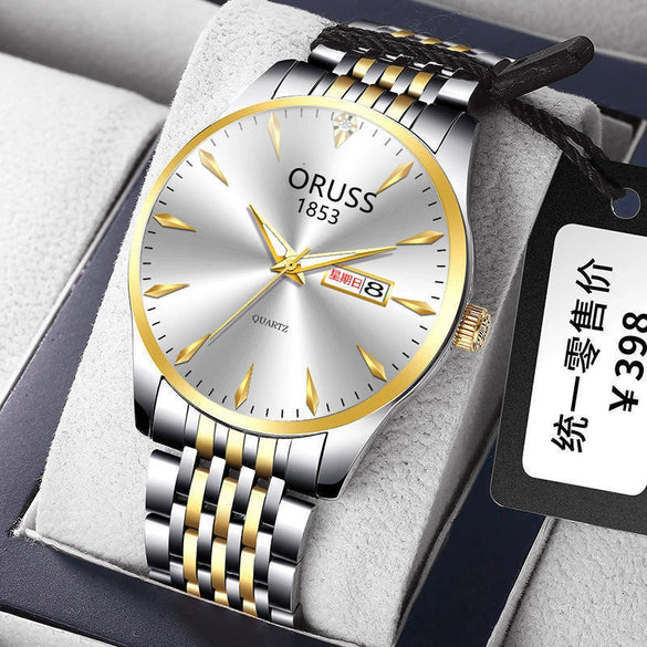 Men's Leisure Style Stainless Steel Ultrathin Round Dial Waterproof Quartz Wristwatch