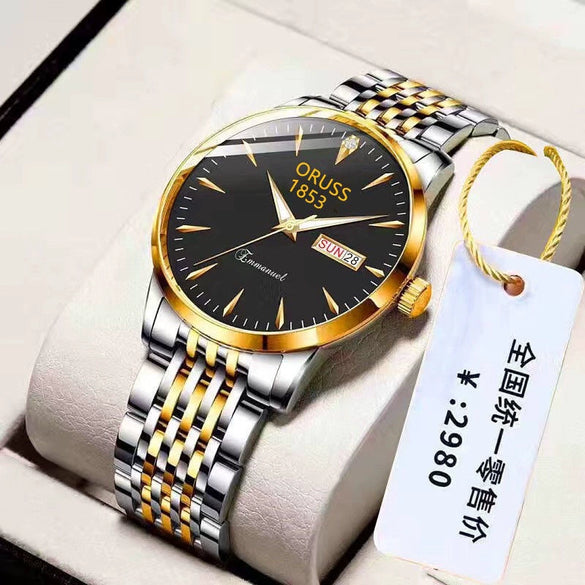 Men's Leisure Style Stainless Steel Ultrathin Round Dial Waterproof Quartz Wristwatch