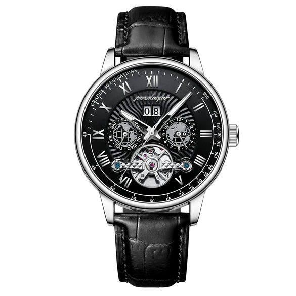 Men's Luxury Automatic Mechanical Watch With Alloy Case Genuine Leather Strap And Mineral Strengthened Glass Mirror