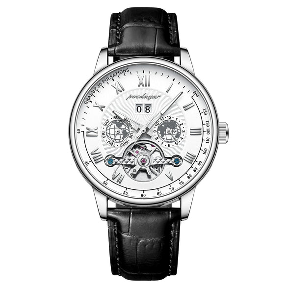 Men's Luxury Automatic Mechanical Watch With Alloy Case Genuine Leather Strap And Mineral Strengthened Glass Mirror