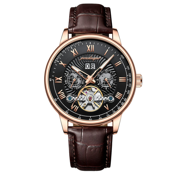 Men's Luxury Automatic Mechanical Watch With Alloy Case Genuine Leather Strap And Mineral Strengthened Glass Mirror