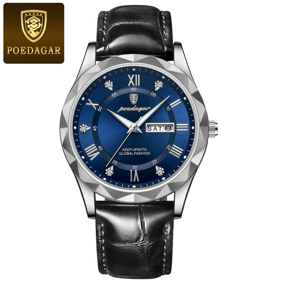 Men's Luxury Business Style Quartz Watch With Alloy Case Genuine Leather Strap And Stainless Steel Buckle Round Dial And Mineral Reinforced Glass Mirror