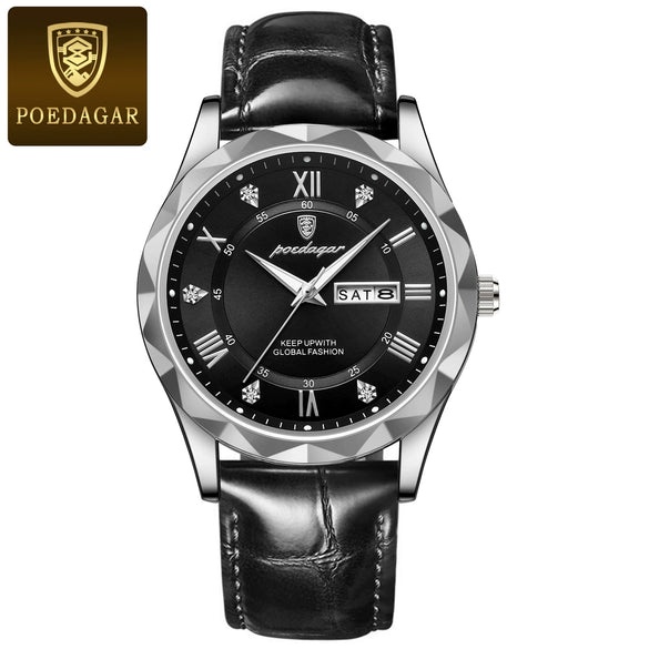 Men's Luxury Business Style Quartz Watch With Alloy Case Genuine Leather Strap And Stainless Steel Buckle Round Dial And Mineral Reinforced Glass Mirror