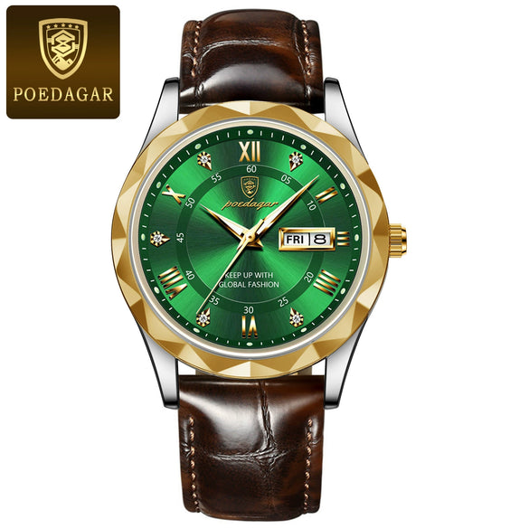 Men's Luxury Business Style Quartz Watch With Alloy Case Genuine Leather Strap And Stainless Steel Buckle Round Dial And Mineral Reinforced Glass Mirror