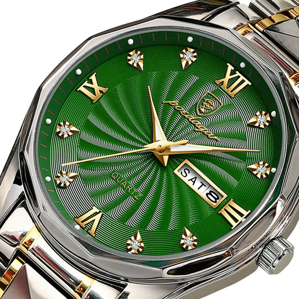 Men's Luxury Fashion Waterproof Luminous Quartz Watch Alloy Case Genuine Leather Strap Round Dial Mineral Reinforced Glass Mirror