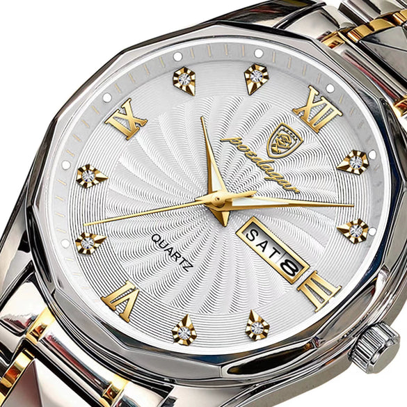 Men's Luxury Fashion Waterproof Luminous Quartz Watch Alloy Case Genuine Leather Strap Round Dial Mineral Reinforced Glass Mirror