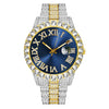 Men's Luxury Quartz Watch And Cuban Bracelet Set With Diamond Accent Round Dial Alloy Strap And Stainless Steel Clasp