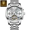 Men's Mechanical Alloy And Stainless Steel Waterproof Luminous Multifunction Leisure Watch With Through Bottom And Spiral Crown