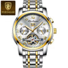 Men's Mechanical Alloy And Stainless Steel Waterproof Luminous Multifunction Leisure Watch With Through Bottom And Spiral Crown