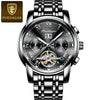 Men's Mechanical Alloy And Stainless Steel Waterproof Luminous Multifunction Leisure Watch With Through Bottom And Spiral Crown
