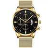 Men's Mesh Strap Quartz Calendar Watch Alloy Case Rose Gold Buckle Round Dial Leisure Style