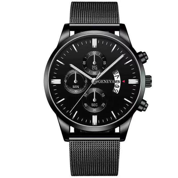 Men's Mesh Strap Quartz Calendar Watch Alloy Case Rose Gold Buckle Round Dial Leisure Style