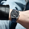 Men's Metal And Genuine Leather Fashion Sports Multifunction Chronograph Calendar Quartz Watch With Round Dial