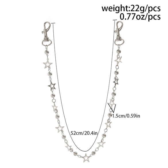 Men's Metal Fivepointed Star Round Bead Stitching Hiphop Cowboy Pants Chain Waist Chain