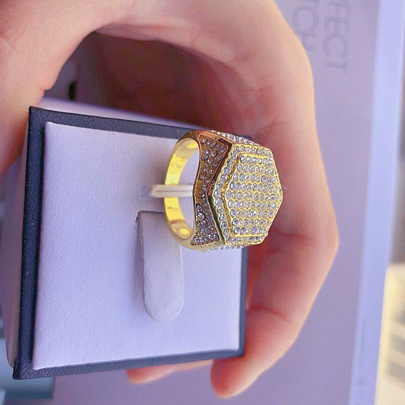 Men's Metal Geometric Masonic Totem Ring Electroplated