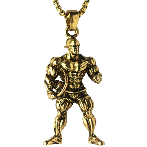 Men's Metal Jewelry Fitness Pendant With Cartoon Characters And Electroplating Treatment On Pearl Chain