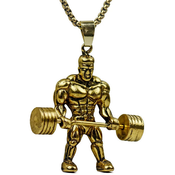 Men's Metal Jewelry Fitness Pendant With Cartoon Characters And Electroplating Treatment On Pearl Chain