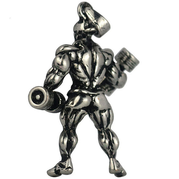 Men's Metal Jewelry Fitness Pendant With Cartoon Characters And Electroplating Treatment On Pearl Chain