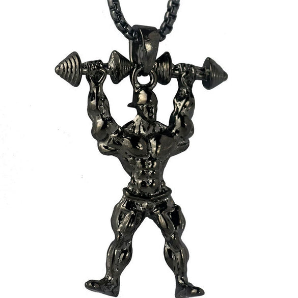 Men's Metal Jewelry Fitness Pendant With Cartoon Characters And Electroplating Treatment On Pearl Chain