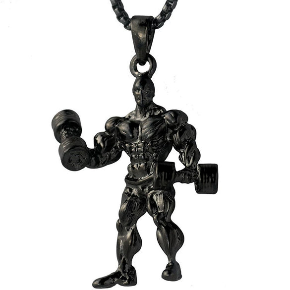 Men's Metal Jewelry Fitness Pendant With Cartoon Characters And Electroplating Treatment On Pearl Chain
