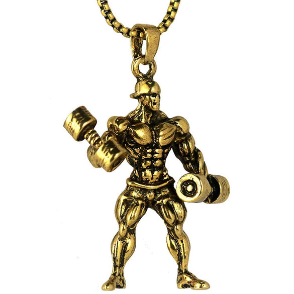 Men's Metal Jewelry Fitness Pendant With Cartoon Characters And Electroplating Treatment On Pearl Chain