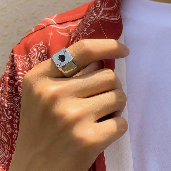 Men's Metal Letter Ring Retro Style Dripping Oil Process