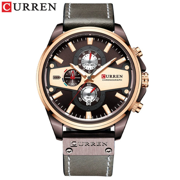 Men's Metal Waterproof Leisure Watch With Round Dial And Imitation Leather Strap