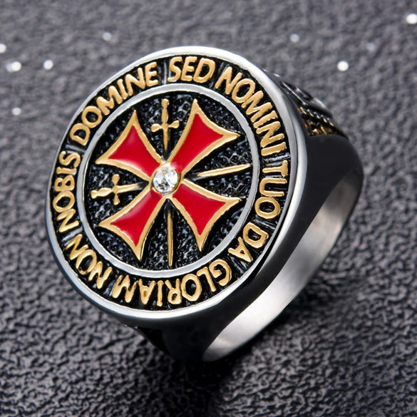 Men's Minimalist Geometric Metal Ring With Electroplating And Templar Cross Design