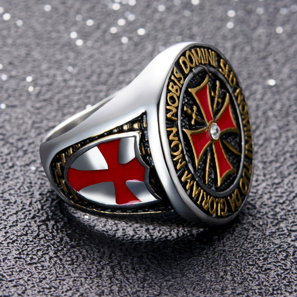 Men's Minimalist Geometric Metal Ring With Electroplating And Templar Cross Design