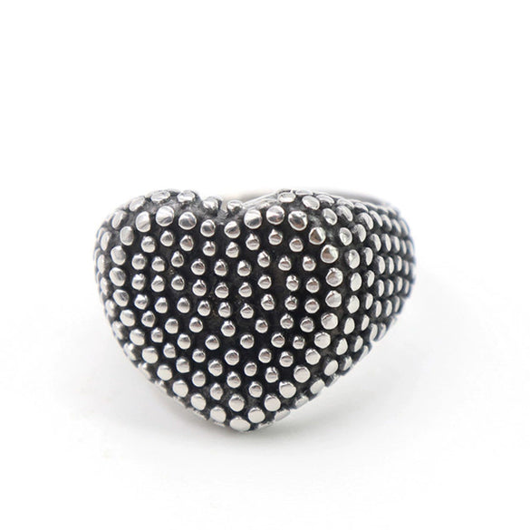 Men's Motorcycle Jewelry Stainless Steel Old Retro Boiled Black Heartshaped Ring Apply Oil