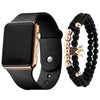Men's Movement Style Silicone And Stainless Steel Square Electronic Watch Bracelet Suit
