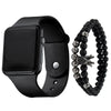 Men's Movement Style Silicone And Stainless Steel Square Electronic Watch Bracelet Suit