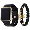 Men's Movement Style Silicone And Stainless Steel Square Electronic Watch Bracelet Suit