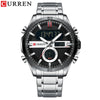 Men's Multifunction Dualdisplay Luminous Calendar Week Watch Metal Case Stainless Steel Band Round Dial Business Style