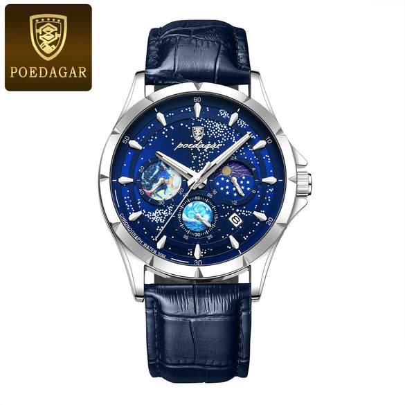 Men's Multifunction Quartz Watch Stainless Steel Strap Alloy Case Round Dial Leisure Style