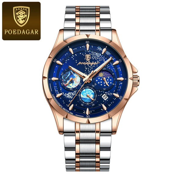 Men's Multifunction Quartz Watch Stainless Steel Strap Alloy Case Round Dial Leisure Style