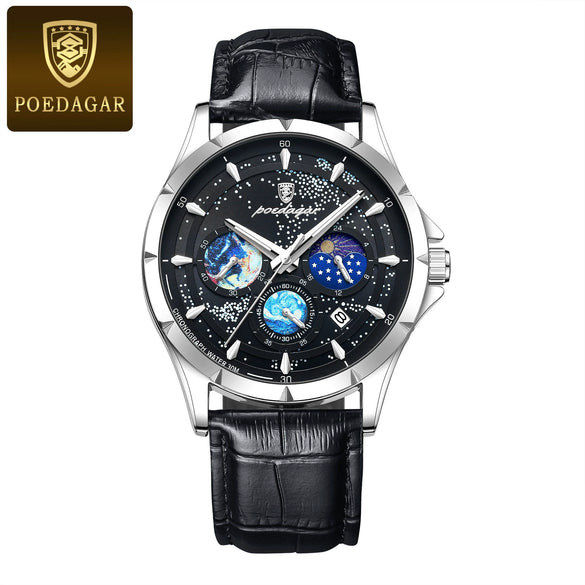 Men's Multifunction Quartz Watch Stainless Steel Strap Alloy Case Round Dial Leisure Style