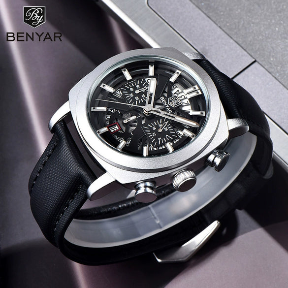 Men's Multifunction Quartz Waterproof Calendar Business Watch With Printed Logo Made Of Zinc Alloy And Mineral Reinforced Glass Mirror