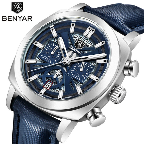Men's Multifunction Quartz Waterproof Calendar Business Watch With Printed Logo Made Of Zinc Alloy And Mineral Reinforced Glass Mirror