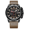 Men's Multifunctional Chronograph Calendar Quartz Watch Alloy Case Genuine Leather Strap Round Dial