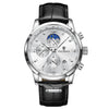 Men's Multifunctional Chronograph Quartz Watch Alloy Case Genuine Leather Strap Round Dial Leisure Style