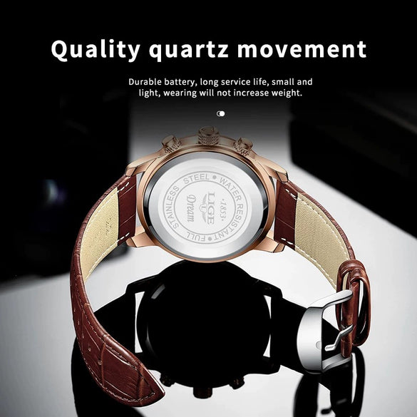Men's Multifunctional Chronograph Quartz Watch Alloy Case Genuine Leather Strap Round Dial Leisure Style