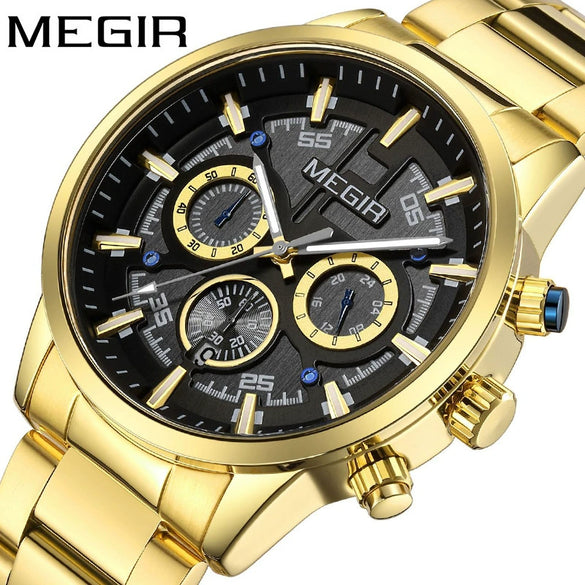 Men's Multifunctional Chronograph Sports Business Luminous Watch Alloy Case Steel Strap Round Dial