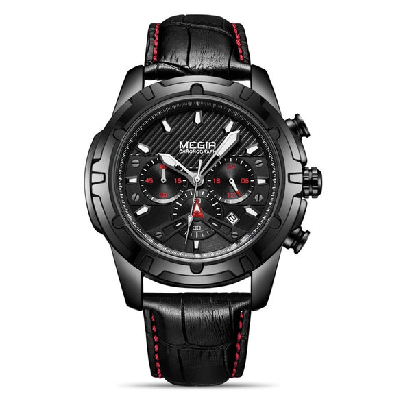 Men's Multifunctional Chronograph Waterproof Luminous Leather Sport Quartz Watch Alloy Case Stainless Steel Clasp Genuine Leather Strap Round Dial